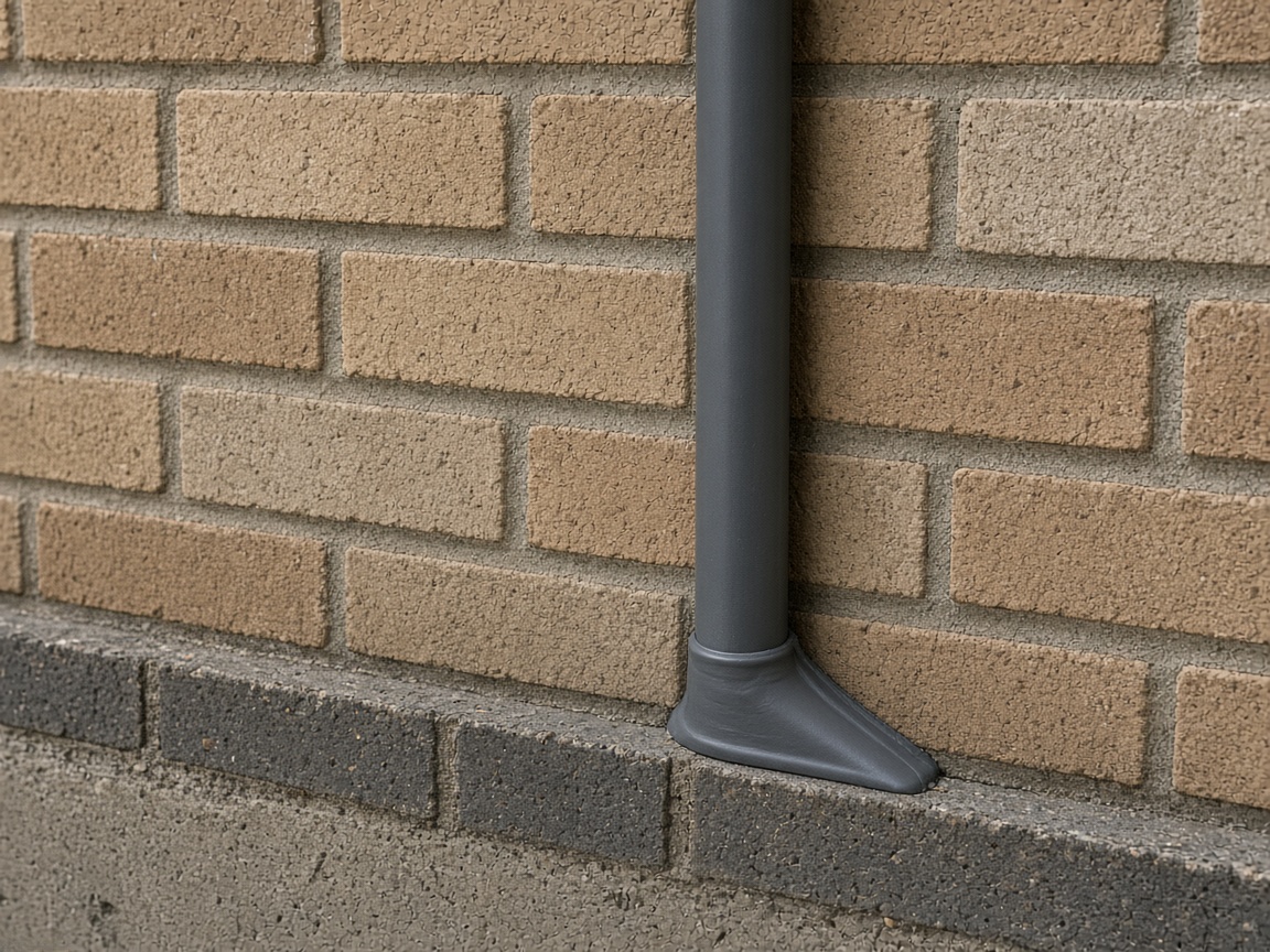 Sealed conduit boot against brick above a foundation ledge